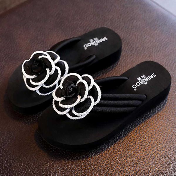 

slippers summer nonslip children's flipflops girls beach shoes pinch parentchild sandals female fashion flowers slippers women qq575 j2, Black