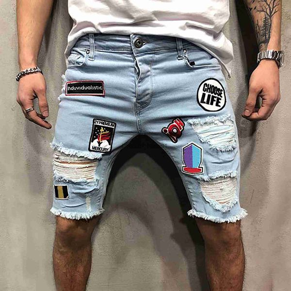 

men's shorts 2021 men cotton distressed denim shorts ripped jeans casual home pants summer shorts male with pocket home shorts style si, White;black