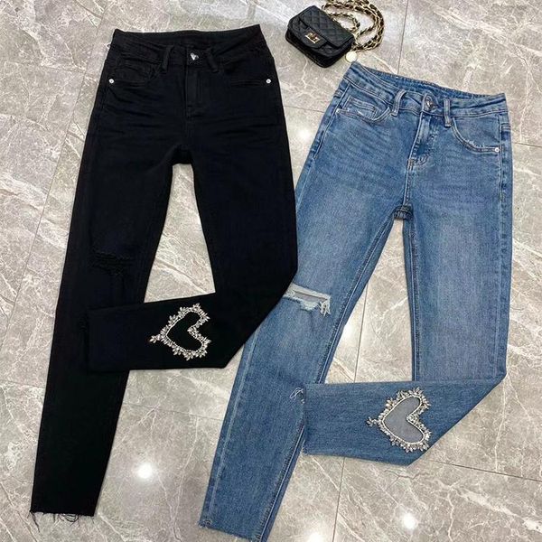 

jeans women stretch high waist classic retro jean lady clothes embroidered flares denim skinny patch designs pants pencil trousers l13, Blue