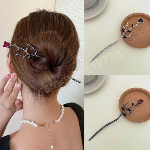 

vintage chinese style hairpins hair stick women metal flower hair fork hair chopsticks woman girls jewelry accessories, Slivery;white