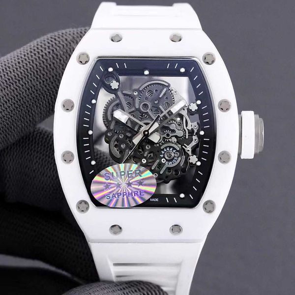 

richa milles mechanical watch all white ceramic mens fully automatic personality cutout fashion bucket tape glow tide jun, Slivery;black