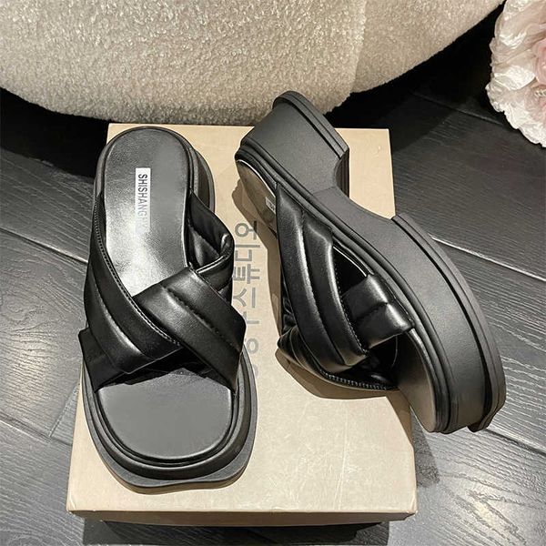 

slippers new flats women slippers summer sandals 2023 fashion beach shoes slingback platform flip flops trend bohemian slides zapatos j23050, Black
