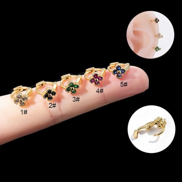 

fashionable korea style shiny flower hoop earrings copper inlaid with colorful cubic zirconia small ear piercing rings for women cartilage s, Golden;silver