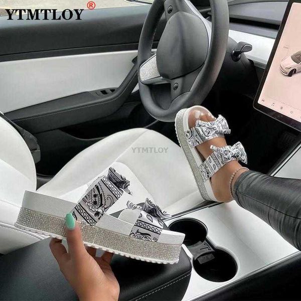 

slippers summer big size rhinestone women shoes and printed cute fashion bow platform slippers and comfortable sandals slides j230502, Black