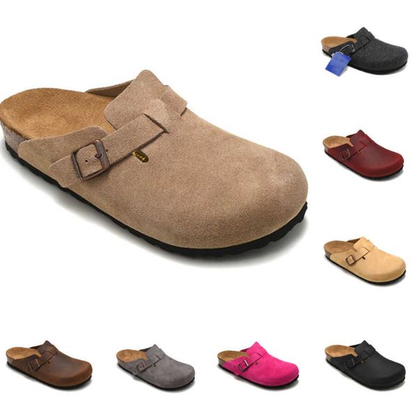 

sandals boston oiled leather bag head pull cork suede designer slides autumn winter loafers shoes classic tan brown luxurys mens womens clog, Black