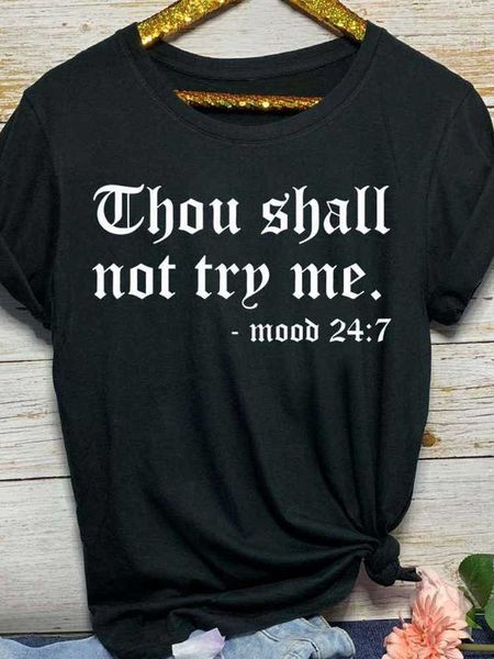 

thou shall not try me letter print t shirt women short sleeve o neck loose women tshirt ladies summer tee shirt clothes, White