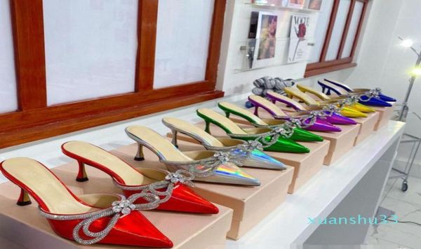 

new machmach rhinestone bow slippers satin heel high single crystal bowtie fairy highheeled shoes6732155, Black