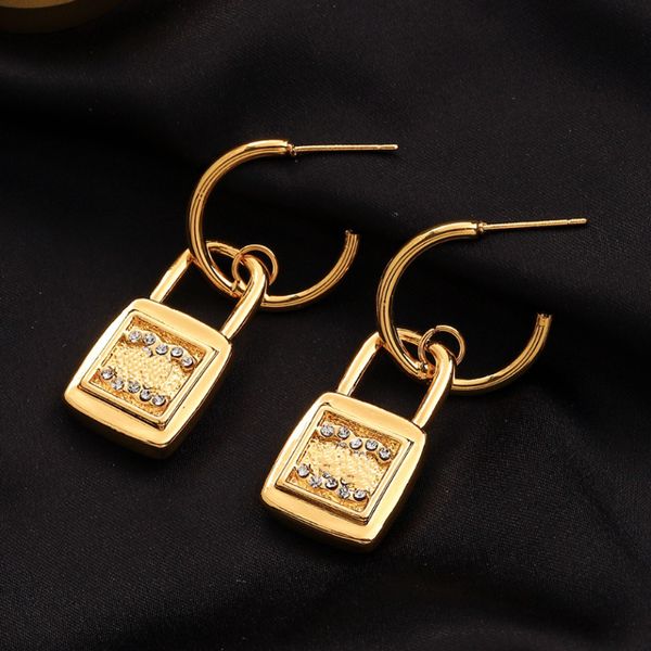 

women loves lock earring charm new gold plated earrings designer jewelry wedding party family gifts earring fashion brand jewelry, Golden