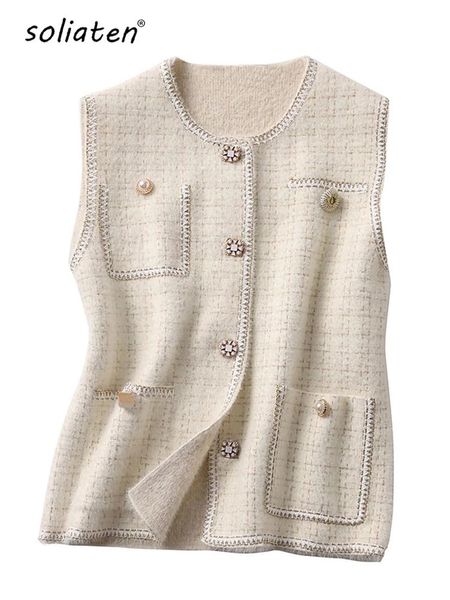 

vests spring women vest faux mink fur luxurious singlebreasted waistcoat knitted sweater vest sleeveless oversized jacket c133, Black;white