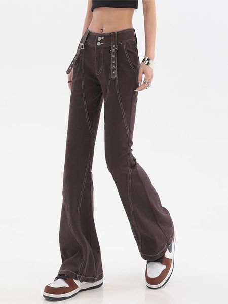 

jeans low waisted y2k brown flare jeans aesthetic retro denim pants streetwear fashion harajuku casual wide leg denim trousers summer, Blue