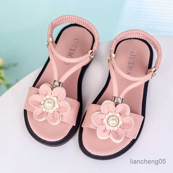 

sandals princess girls sandals soft children's beach shoes kids flowers summer sandals fashion sweet girls sandals, Black;red