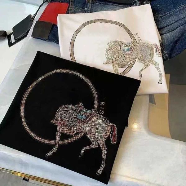 

summer new short sleeved t shirt designer t shirt men women breathable sweatshirt diamond gold h horse pattern tee combed cotton pullover to, White;black