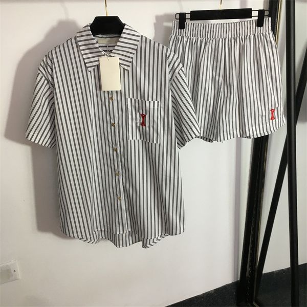 

women's two piece pants spring and summer new fashion short suit feminine temperament female stripes against shirt wide leg shorts two-, White