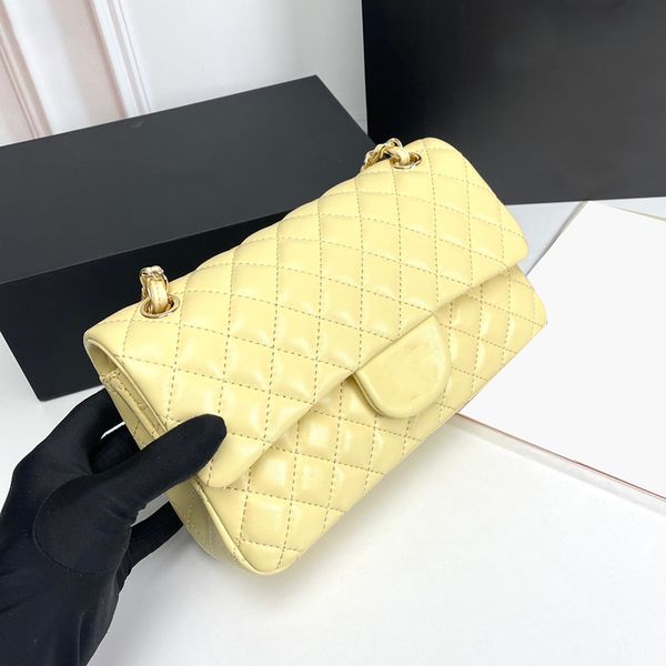 

womens lambskin shoulder yellow bags classic double flap quilted purse diamond lattice gold/silver metal hardware matelasse chain crossbody