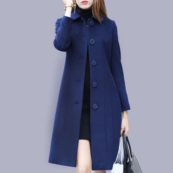 

fur autumn winter christmas women's warm overcoat midlong woolen casual slim coat female 2021 fashion single breasted woolen coats, Black