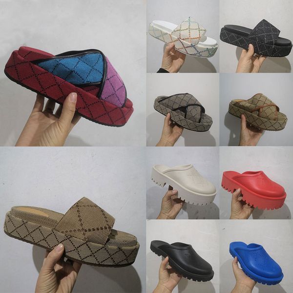 

size 36-45 luxury designer sandals women platforms floral brocade slippers flats rubber platform mens womens loafers casual slides, Black