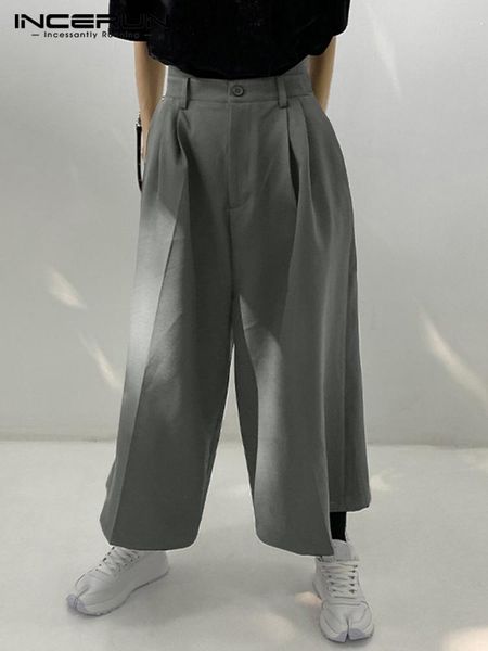 

pants fashion men wide leg pants joggers button streetwear casual trousers solid color baggy pockets pantalones hombre incerun 2022, Black