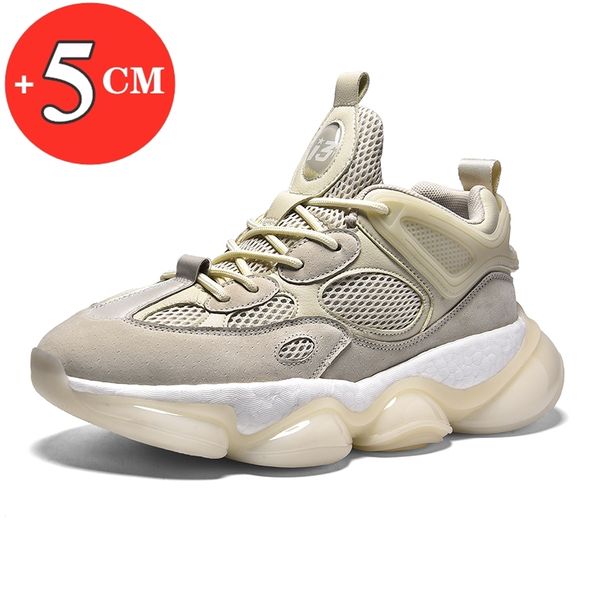 

sports sneakers men lift elevator raise pad air cushion shoes hidden heel for man insole 5cm mesh sport shoes, Black