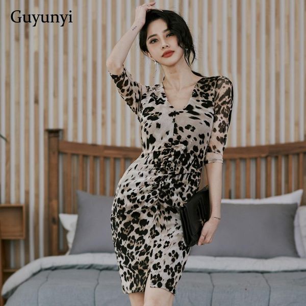 

dresses professional office dress 2022 spring simple leopard vneck half sleeve high waist folds tight elegant party dress women, Black;gray