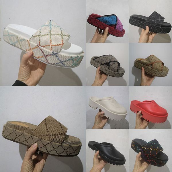 

size 36-45 luxury designer sandals women platforms floral brocade slippers flats rubber platform blue mens womens loafers casual slides, Black