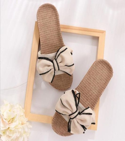 

women summer casual slides comfortable flax slippers striped bow linen flip flops platform sandals ladies indoor shoes9847887, Black