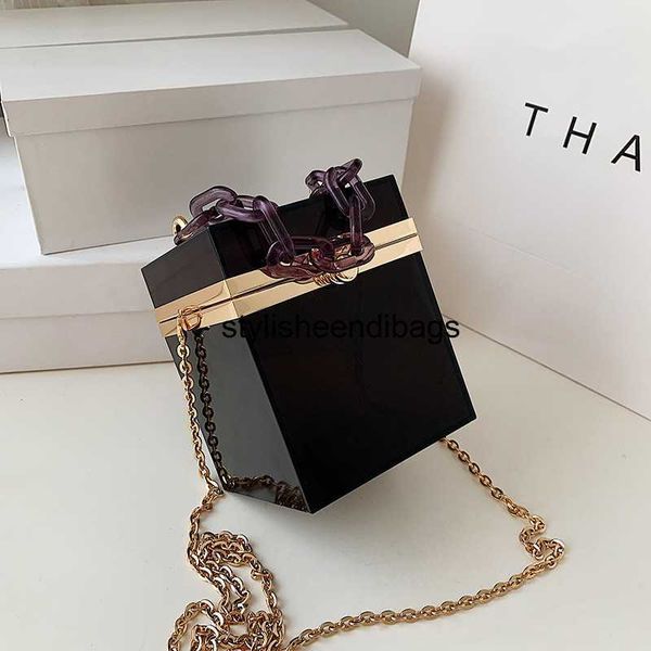 

stylisheendibags evening bags black acrylic mini hand bag chain handle square box party bag alloy chain cross-body bags multi colors handbag
