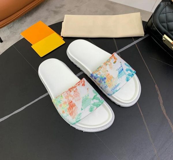 

men leather mule multicolor watercolor slippers platform slides mens fashion flat rubber sole slipper casual flip flops summer hom2102031, Black