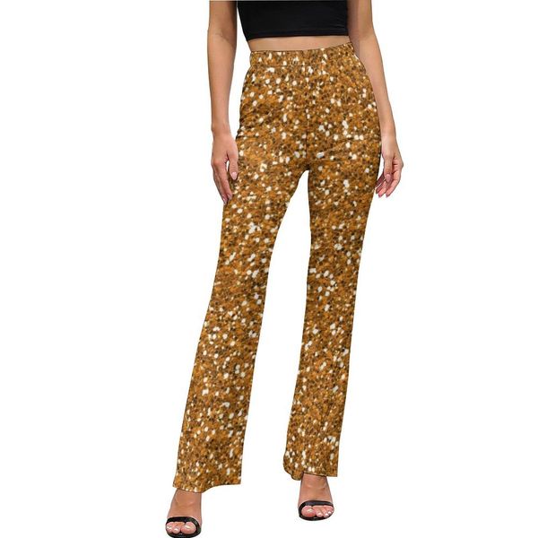 

capris bling sparkle casual pants women gold glitter print slim fit streetwear flared pants spring office print trousers, Black;white