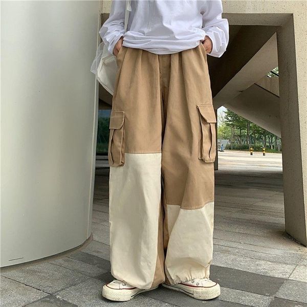 

capris houzhou japan style baggy cargo pants women oversize harajuku y2k patchwork wide leg trousers female japanese vintage streetwear, Black;white