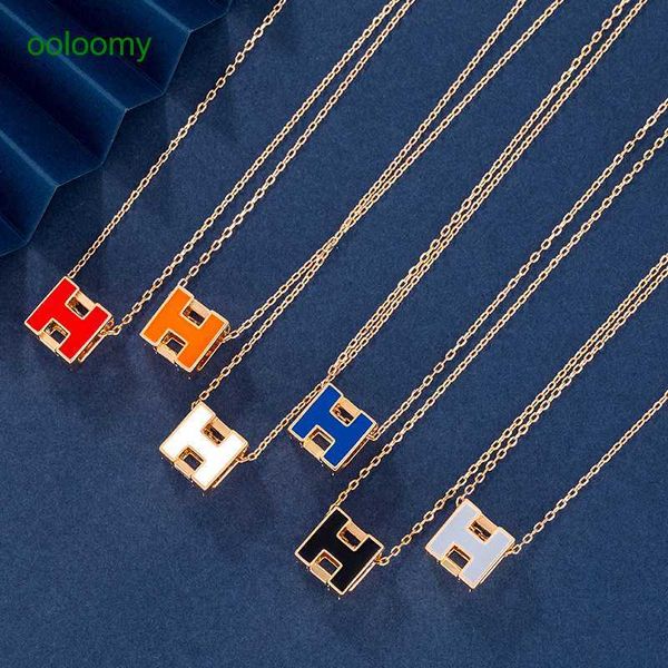 

hemrres designer necklace aijia high edition h-letter square necklace enamel dropping gel pendant s925 silver plated 18k gold simple and lux, Black