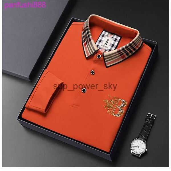 

men's t-shirts burbrerys designer fashion brand spring autumn long sleeve t-shirt men pure color handsome undercoat silk cotton polo sh, White;black