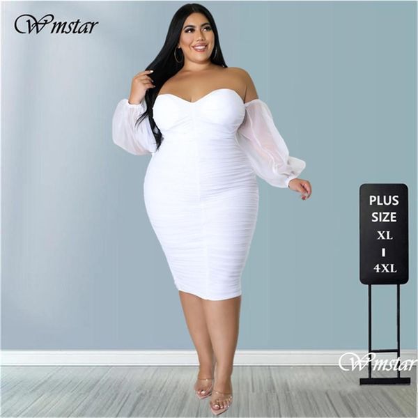 

dresses wmstar plus size dress women party off shoulder mesh sleeve elegant maxi dresses birthday outfits wholesale dropshipping, Black