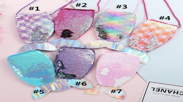 

girl mermaid sequin coin purse with lanyard fish shape tail phone pouch bag small portable glittler cross body wallet kid toy bag1624326, White