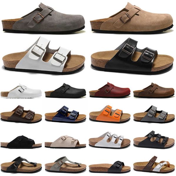 

slippers boston designer clogs sandals men women slides slipper soft footbed suede leather buckle strap shoes summer outdoor motion current, Black