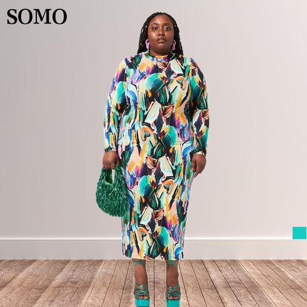 

dresses somo africa plus size crew neck long sleeve casual women dresses fashion printed maxi dress wholesale dropshipping, Black
