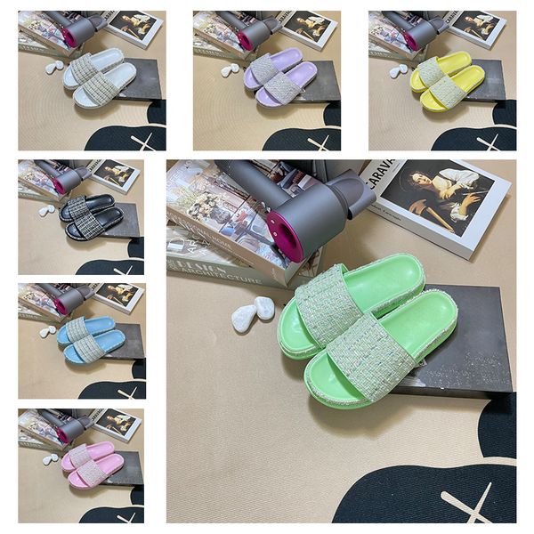 

classic slippers women flats thick bottom heel summer ladies leather designer slipper flip flops quilted womens beach slides shoes l bath co, Black