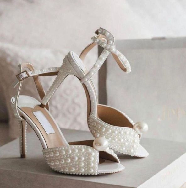 

elegant bride wedding dress shoes sacora sandals white pearls crystal embellished slim ankle strap high heels pumps eu3542with b6483453, Black