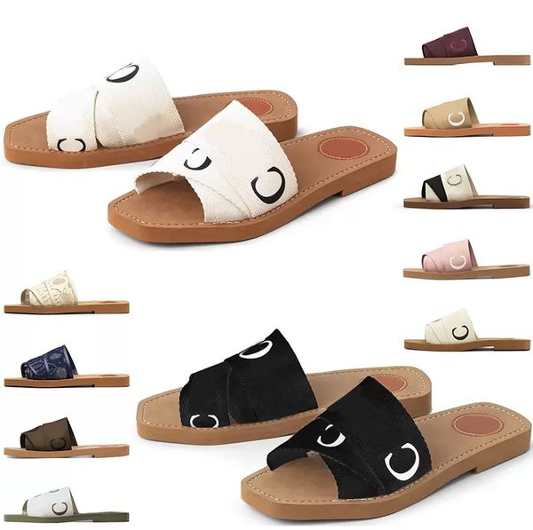 

luxury designer slippers for women sandals woody flat mules slides woman canvas square toe lace embroidery snake summer sandal fashion beach, Black