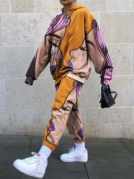 

pants fashion print tracksuit women two piece set autumn clothes hoodies sweatshirt and sweatpants suit oversize 2 piece sets outfits, White