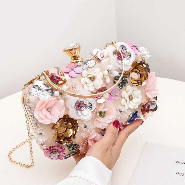 

evening bags fashion women flower diamonds embroidery small clutch luxury lady handbags new arrival chain shoulder purse 230427