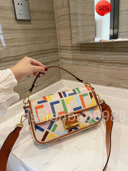 

pink canvas baguette shoulder sling bags with letter embroidery tote women medium designer underarm flap handbags brown mini small purses