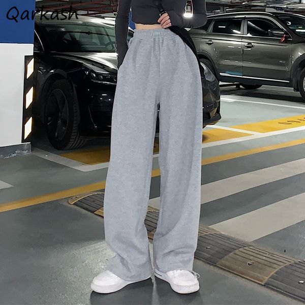 

women's pants capris women workout high street loose ladies leisure elastic waist wide leg japanese style harajuku trousers all-match 2, Black;white