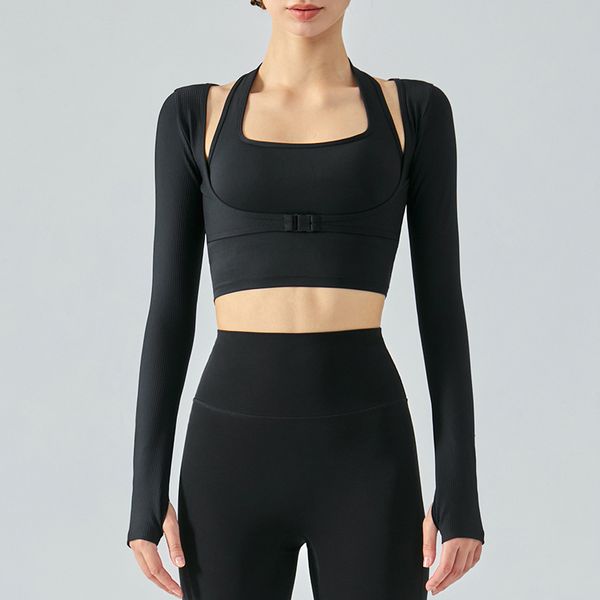 

sports yoga long-sleeved women's fitness clothing with chest padcpfu, White