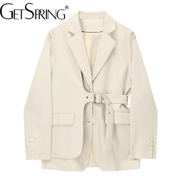 

pants getspring women blazer asymmetrical bandage women blazers and jackets irregular vintage green long suit coats 2022 fashion, White