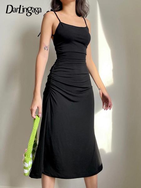 

dresses darlingaga fashion strappy ruched black dress irregular elegant backless long dress party summer dresses women 2021 clothes, Black;gray