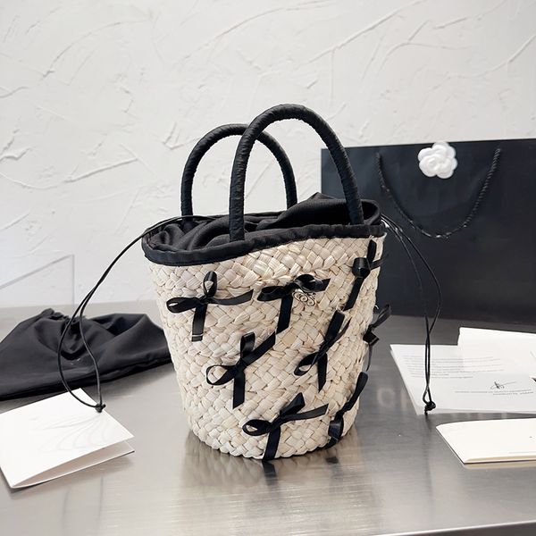 

designer straw braided bag vegetable basket womens bag bow pull strap handbag shoulder bag diagonal span bag makeup box girl's bag hard