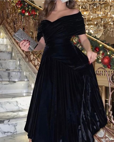 

velour prom dresses women party night formal long evening elegant wine red off the shoulder graduatin party gowns, Black