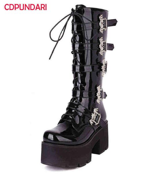 

black high heels calf boots women autumn winter platform punk goth motorcycle demonia shoes bottes plateforme femme j2208051786406