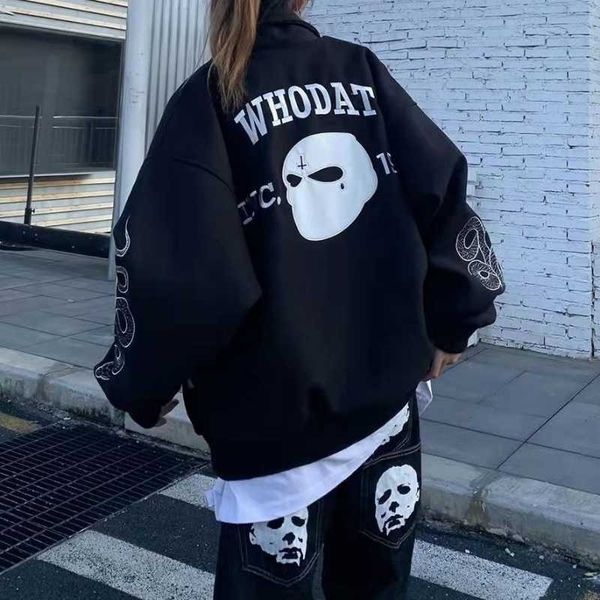 

mens jackets q jaqueta grungrungrunpara mulheres casaco de beisebol retro tipo baseball moda urbana bordado roupas escuras preta estilo amer, Black;brown