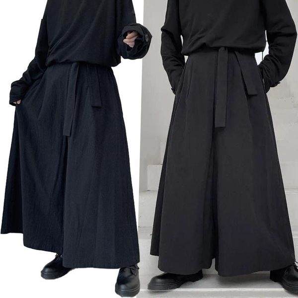 

pants kendo uniforms martial arts clothing kendo aikido martial arts loose gothic hakama samurai pants men plus size wide leg pants, Black